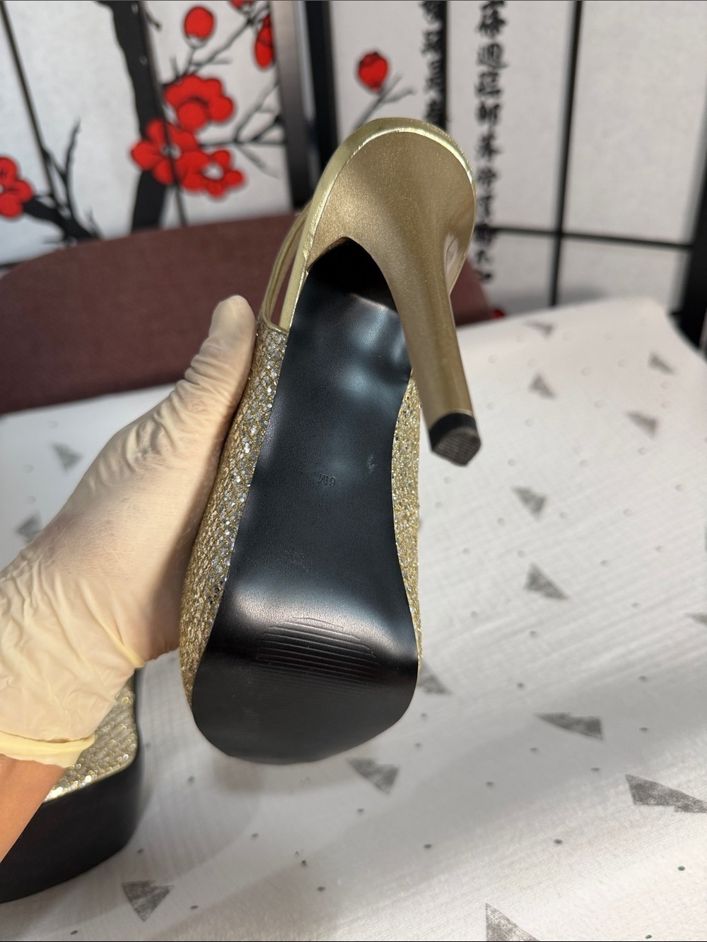 Guess Gold Crystal Slingback Peep-Toe Heels - Picture 6 of 8